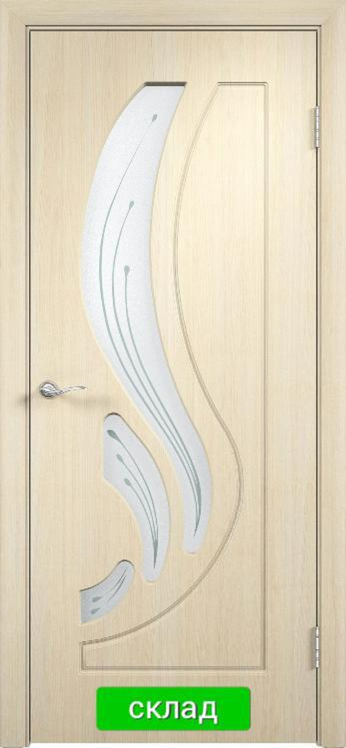 Межкомнатная дверь Лидия / Цвет Беленый дуб / Остекление "Сатинато" художественное / Двери Верда