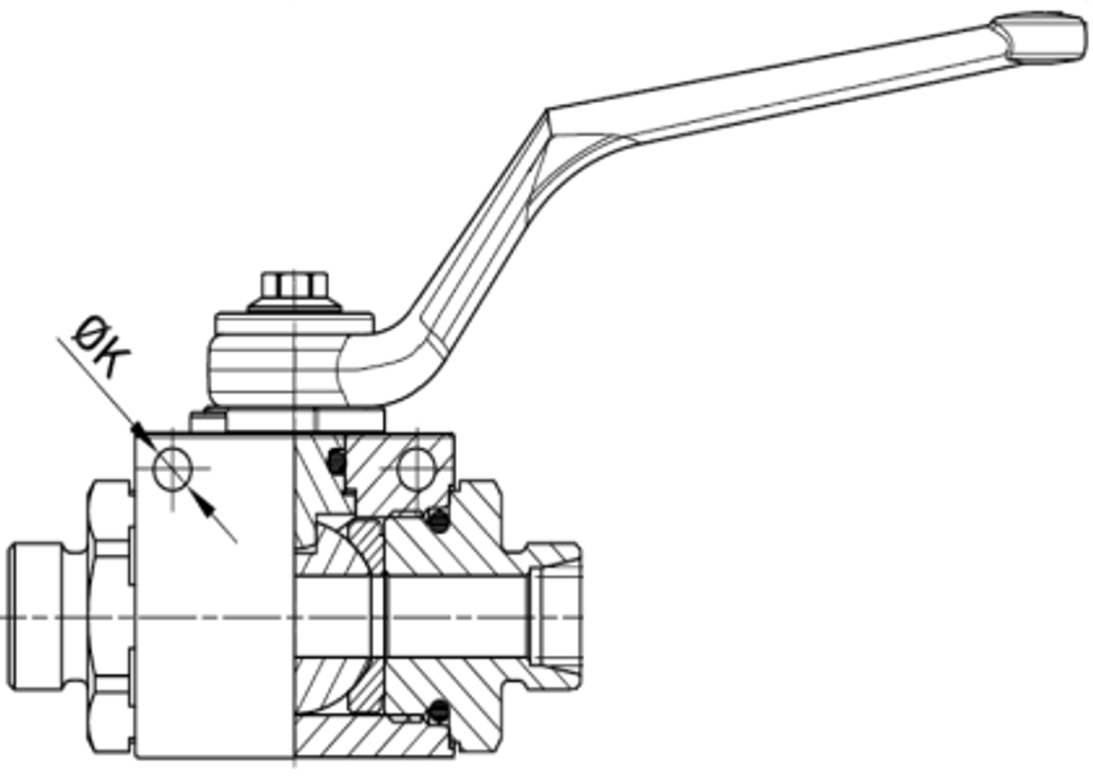Кран 2-х ходовой шаровый M30x2 22L DN 20 P=400 с отверстиями для монтажа
