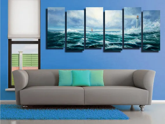 Модульная картина "Морской пейзаж с маяком"