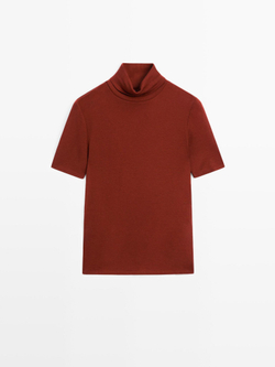 Massimo Dutti Футболка с высоким воротником, темно-розовый