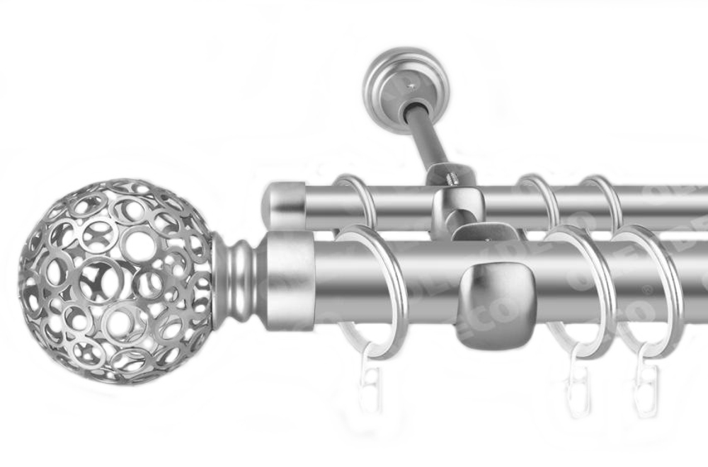 Карниз кованый для штор Метеор d25/16 мм двухрядный, цвет хром матовый