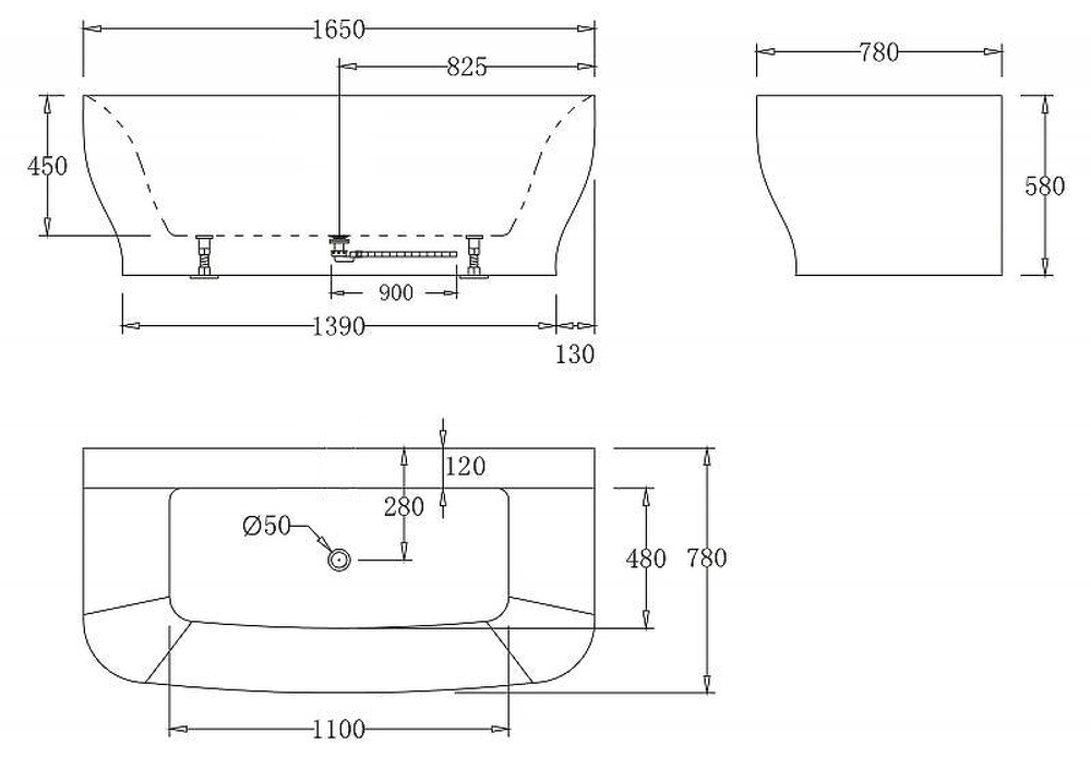 Акриловая ванна BelBagno 165x78 BB74-1650-W0 без гидромассажа