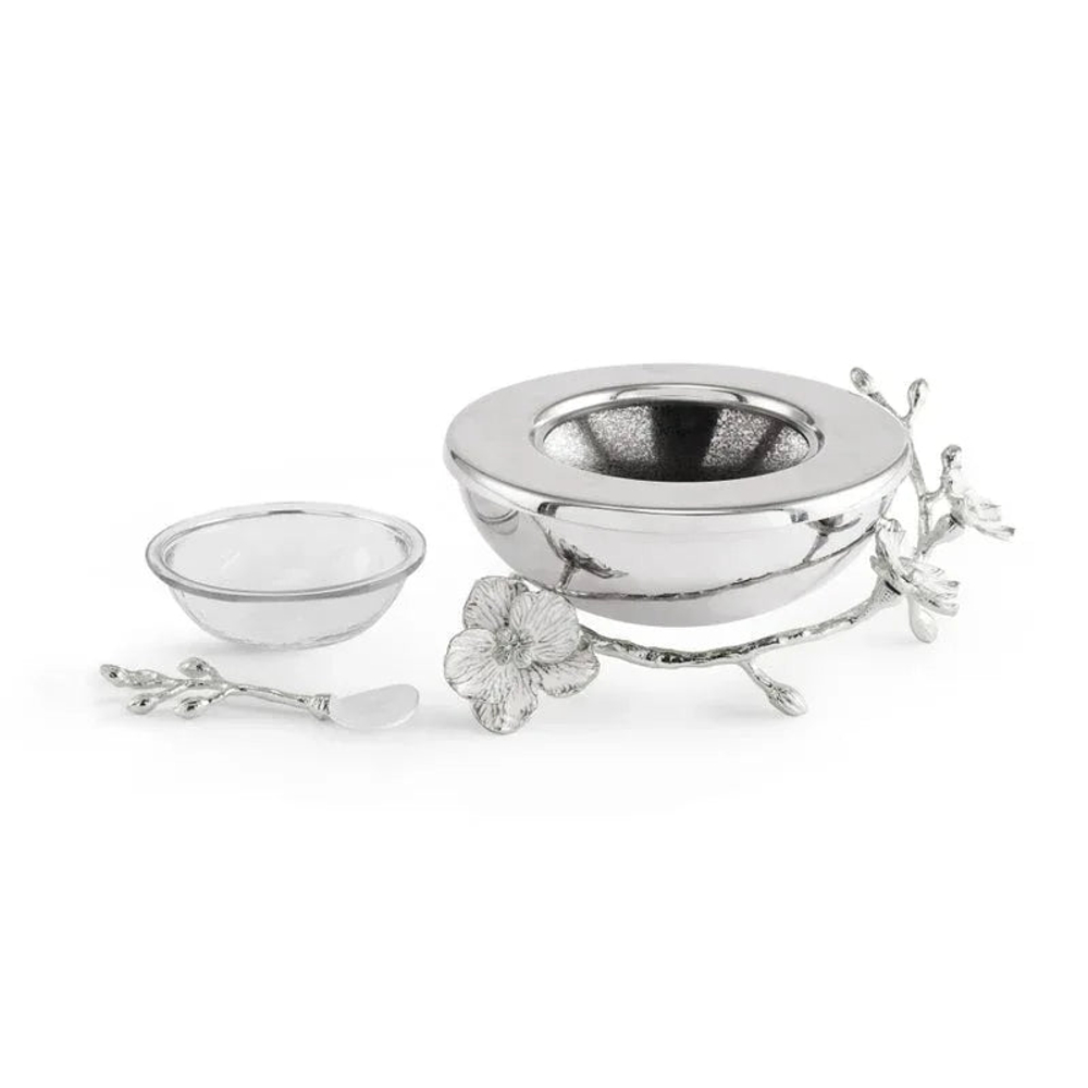 Икорница с ложкой Michael Aram Silver Orchid (21 см)