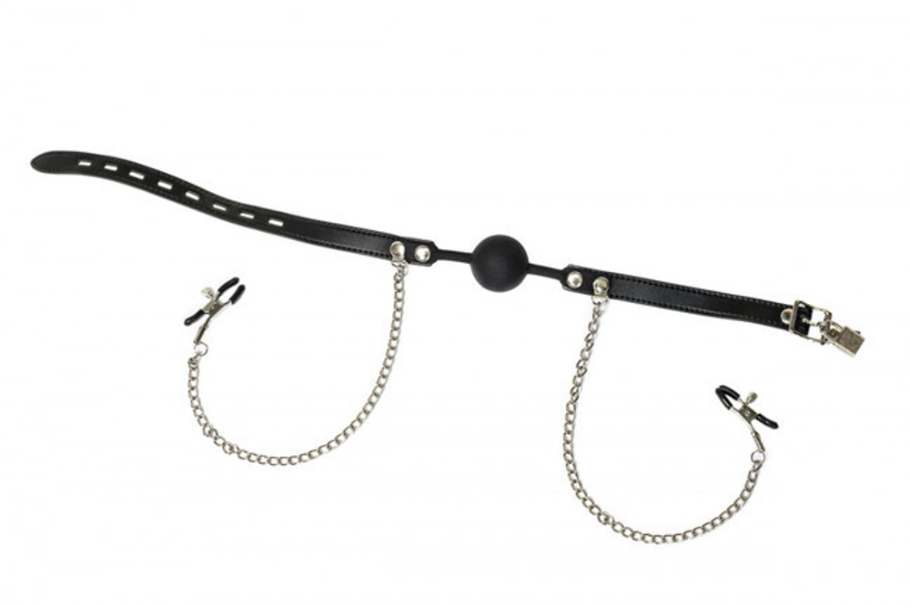 Кляп с зажимами на соски Party Hard Hentai (Цвет: черный)