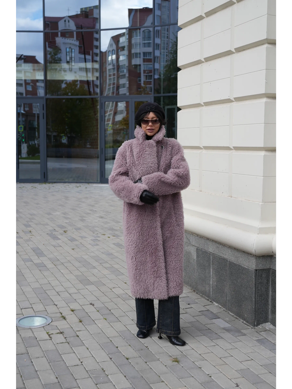 Шуба искусственная чебурашка на основе шерсти, сиреневая, SilverFox