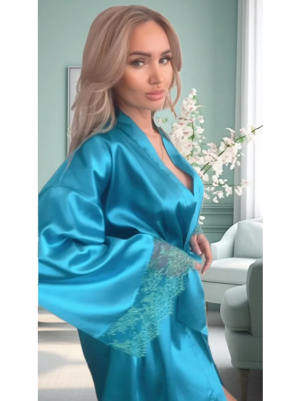 Халат с кружевом