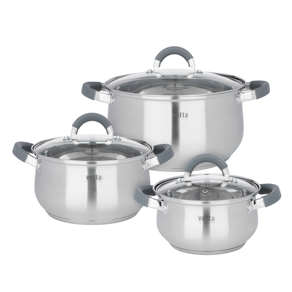 Набор кастрюль тм VETTA Вена 6 пр. (1,9л+3,6л+6,0л) со стекл. крышкой