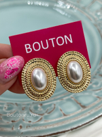 Серьги овальные золото с жемчугом гвоздики