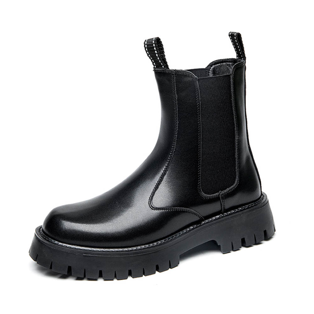 PLO CART Cow Split Leather Crew Chelsea Boots Men"s Black