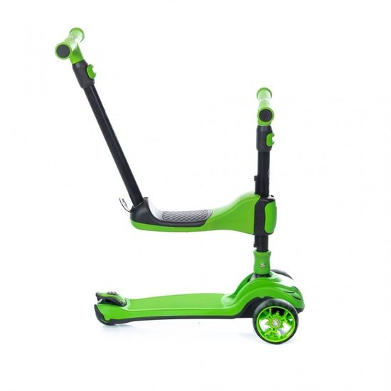 Самокат-беговел 3 в 1 Scooter Micar Transformer складной со светящимися колесами, сиденьем и родительской ручкой зеленый