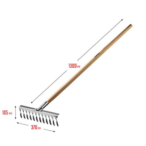 Грабли 12 витых зубьев нерж. Grinda 380х1300 черенок дерево
