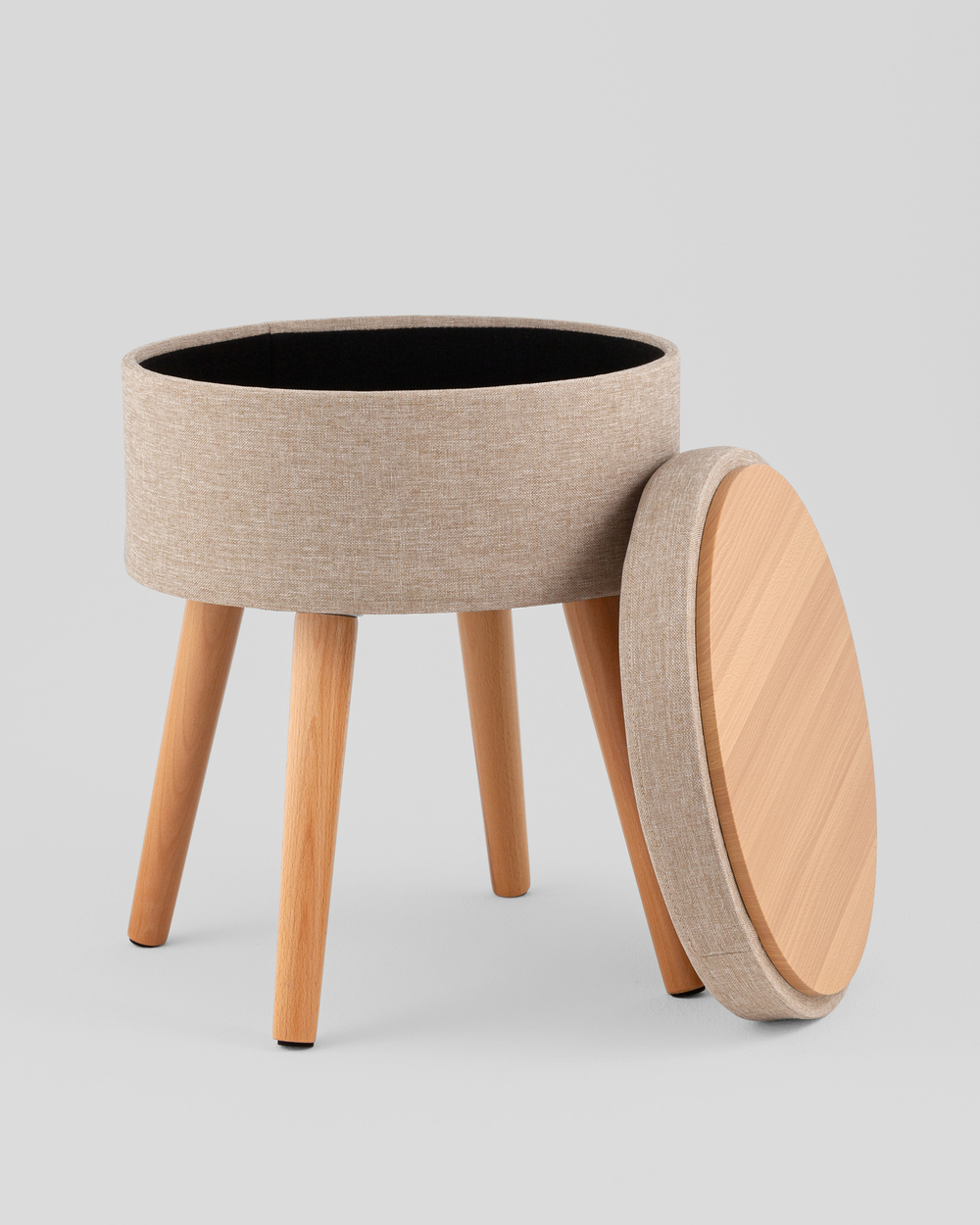 Пуф с ящиком Store Woody рогожка бежевая
