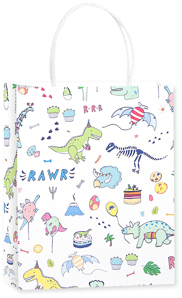 Пакет подарочный, Веселые Динозаврики, Белый, 32*26*12 см