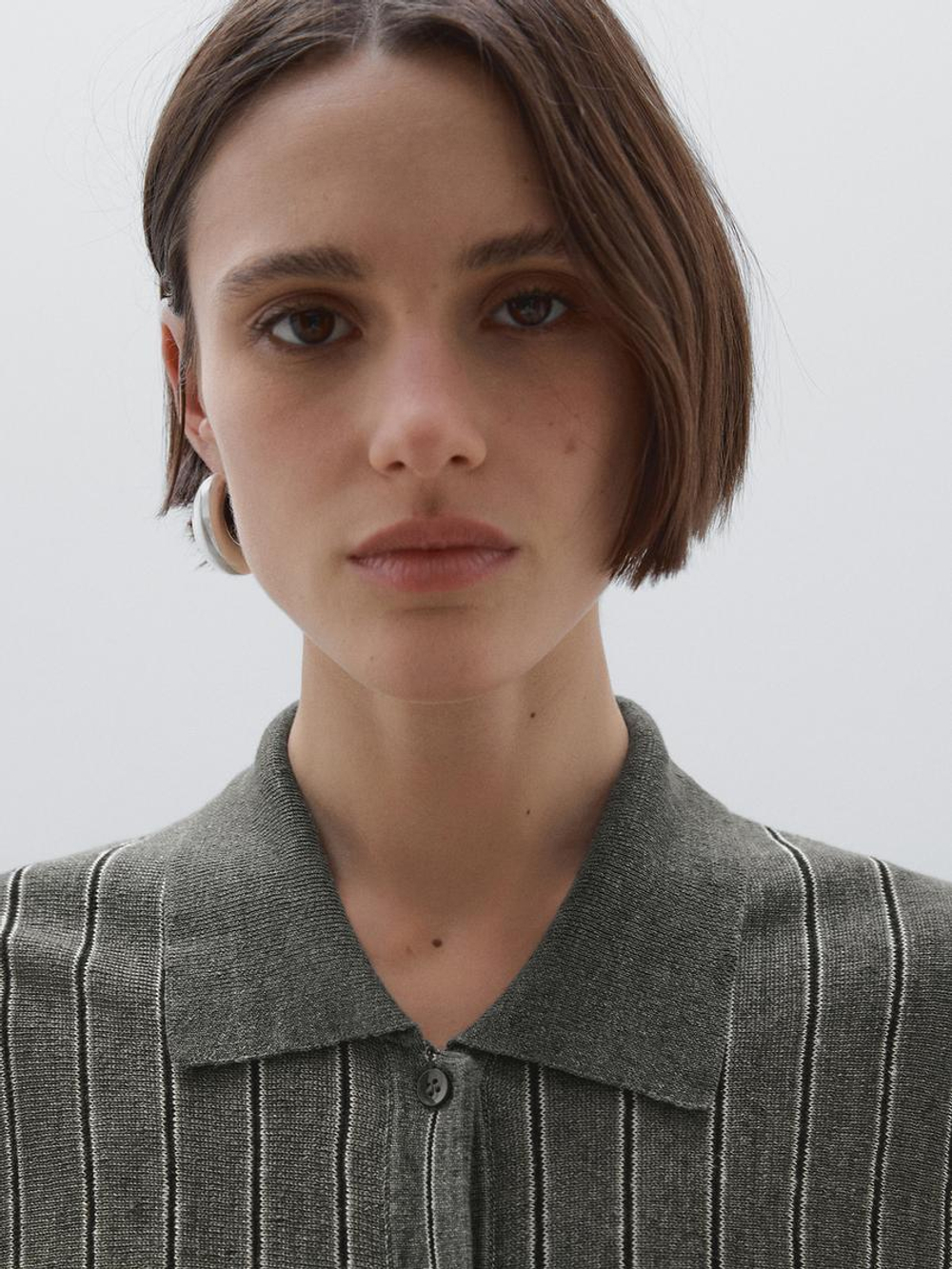 Massimo Dutti Кардиган из 100% льна в полоску, зеленоватый