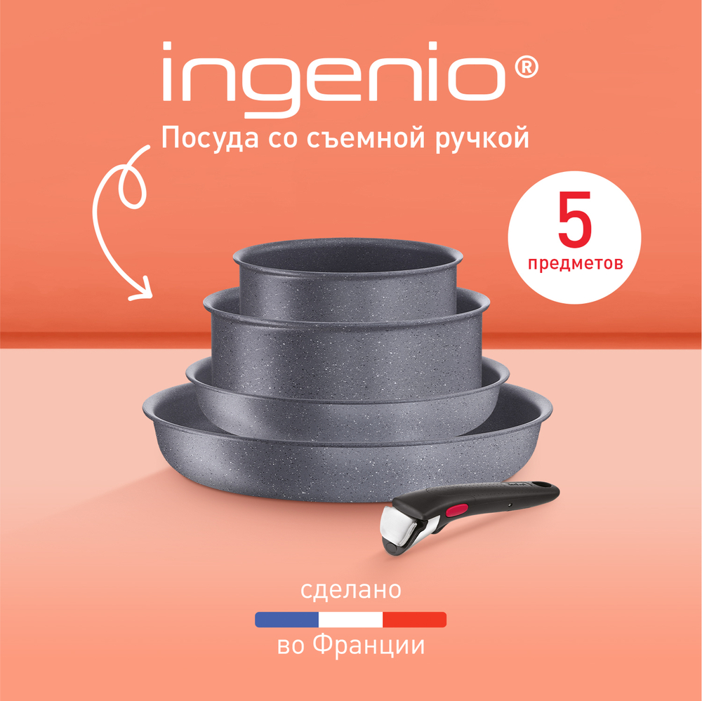 Набор посуды со съемной ручкой Tefal Ingenio Natural Force 5 предметов 16/20/22/28 см L3969053