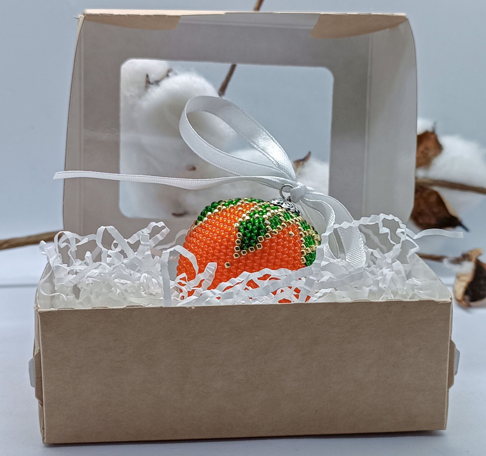 Елочная Игрушка, Шарики на Елку из Бисера, Ручная работа, Мандаринка