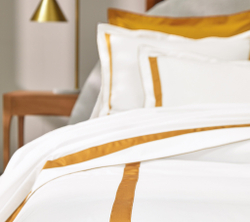 Постельное белье 2 спальное евро Blanc des Vosges Egerie Ambre белое с янтарной отделкой