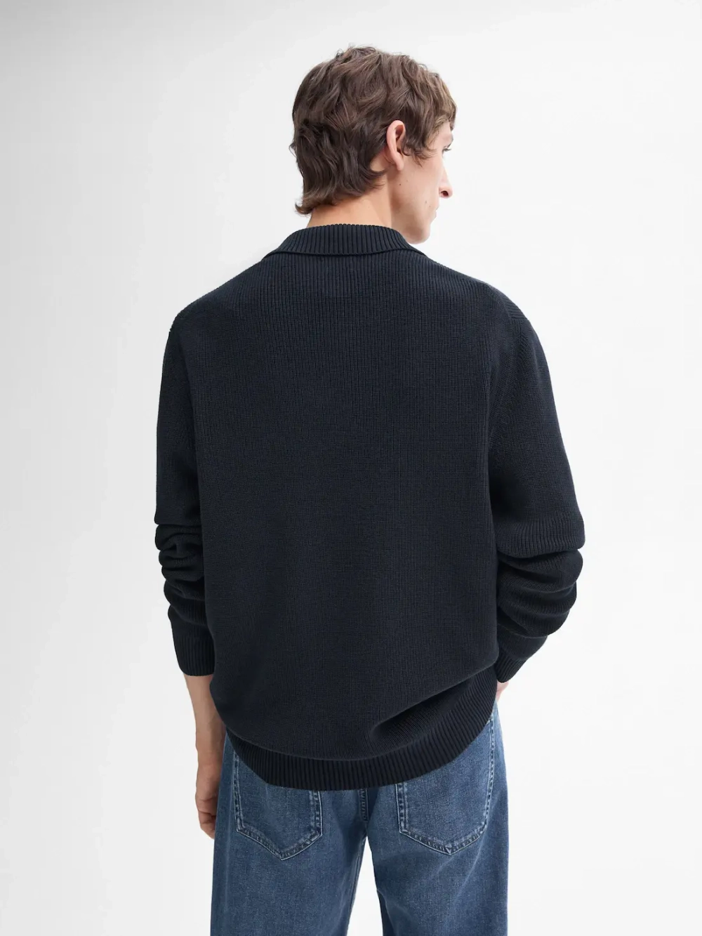 Massimo Dutti Хлопковый свитер с воротником поло, темно-синий