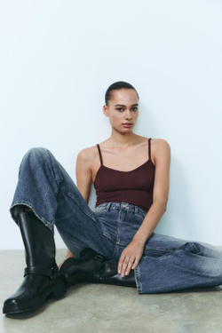 ZARA ТОП НА БРЕТЕЛЯХ, ЦВЕТ БУРГУНДСКОГО ВИНА