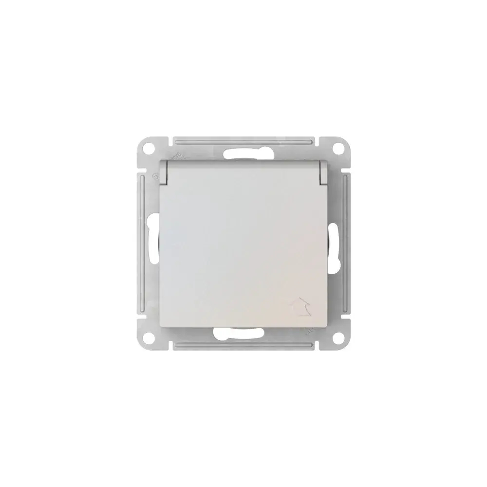 ATLASDESIGN РОЗЕТКА с заземлением со шторками с крышкой,16А,IP20, мех.,быстрозажим. клем., ЖЕМЧУГ