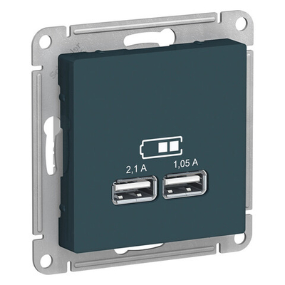 ATLASDESIGN USB РОЗЕТКА A+A, 5В/2,1 А, 2х5В/1,05 А, механизм, ИЗУМРУД ATN000833