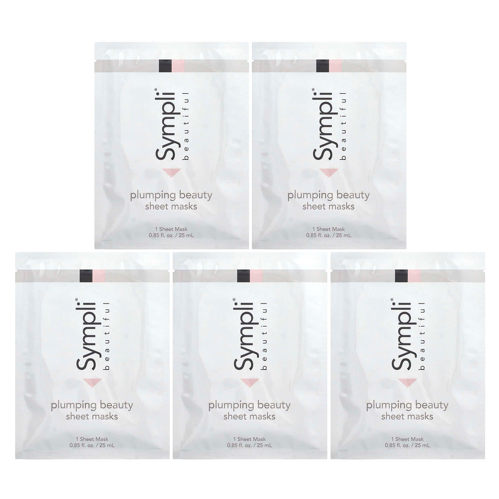 Sympli Beautiful, тканевая маска для повышения упругости кожи, 5 шт., 25 мл (0,85 жидк. унции) каждая