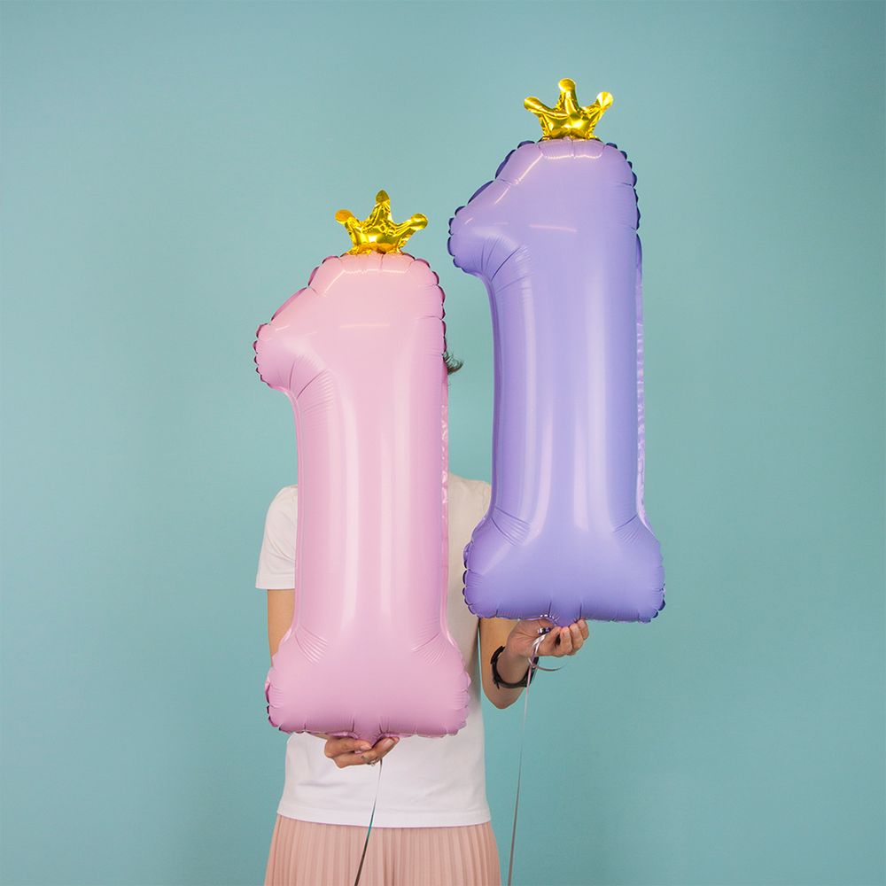 Шар (32''/81 см) Цифра, 1 Золотая корона, Фламинго, 1 шт. в уп.