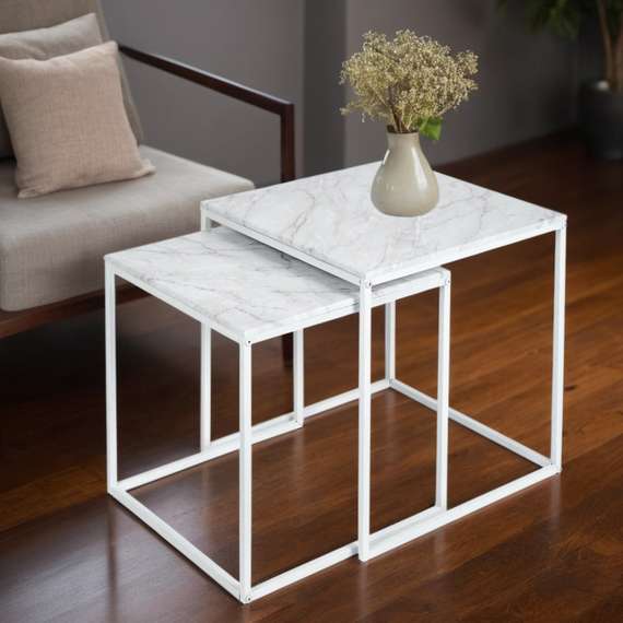 Стол журнальный МеталлАрт М002 белый мрамор/белый