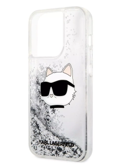 Чехол Karl Lagerfeld Liquid Glitter NFT Karl Head для iPhone 15 Pro Hard Silver (Прозрачный)