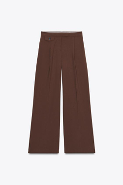 ZARA ШИРОКИЕ БРЮКИ С ЗАЩИПАМИ, КОРИЧНЕВЫЙ