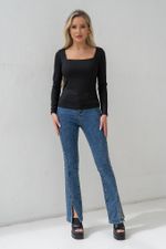 Лонгслив с вырезом каре (черный) Б11-163 Nikol