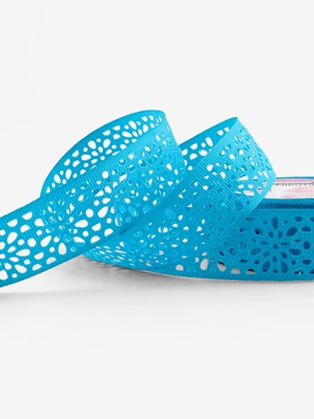 Лента декоративная, репсовая, ажурная, 25 мм,ярко-голубая, 9887516