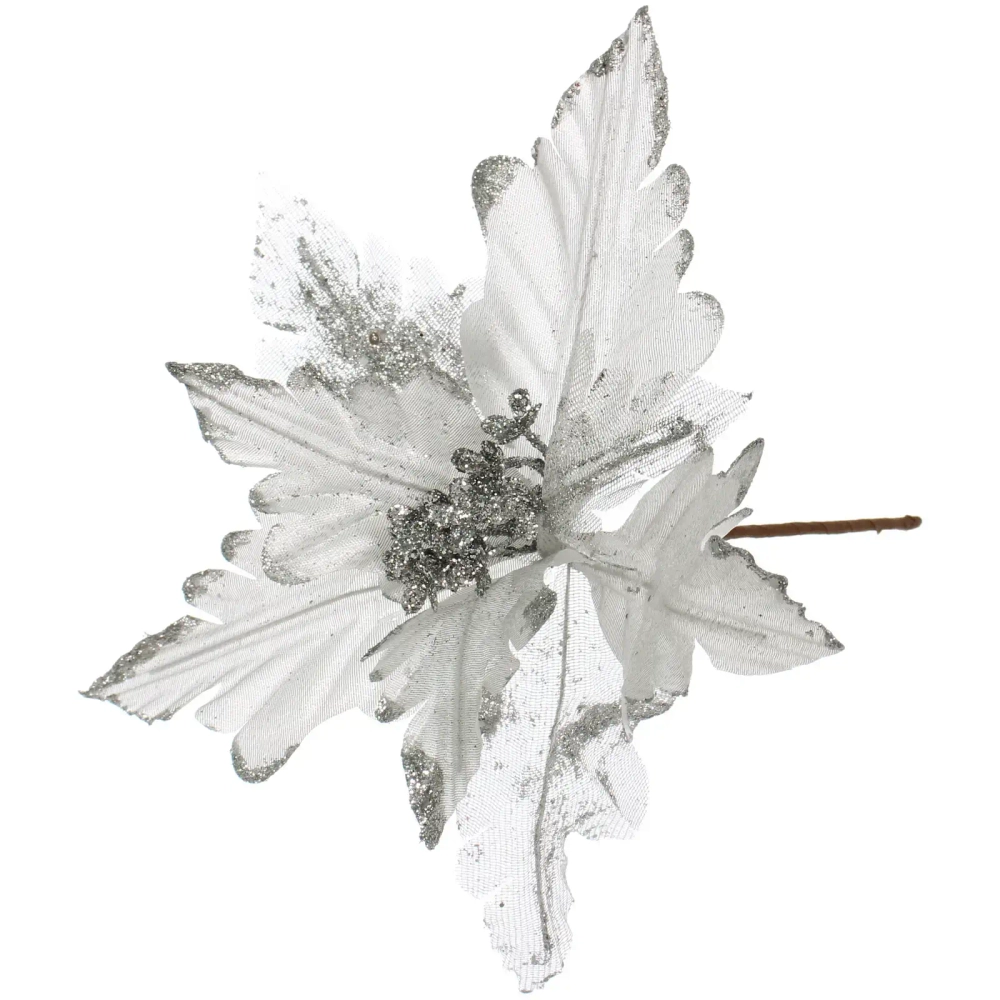 Украшение новогоднее «Пуансеттия - Ночь» 25 см, Серебро