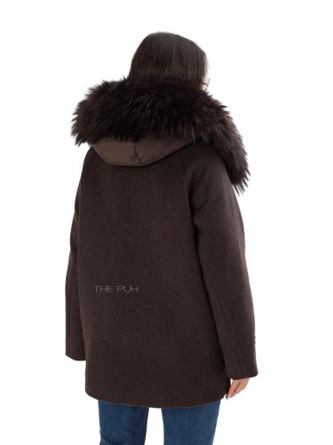 Шоколадное шерстяное пальто с пуховым подкладом