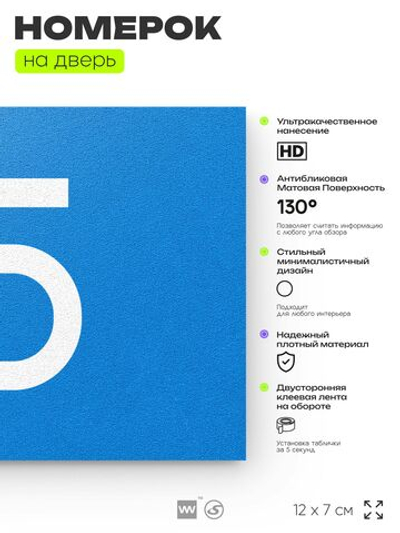Табличка с номером 15 на дверь квартиры, для офиса, кабинета, аудитории, склада, голубая 120х70 мм, Айдентика Технолоджи