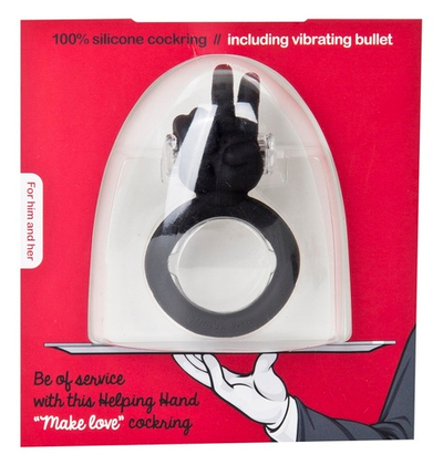 Чёрное виброкольцо на пенис Make Love с ладошкой для стимуляции клитора (Цвет: черный)