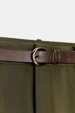 ZARA БРЮКИ С ЗАЩИПАМИ И РЕМНЕМ, ХАКИ