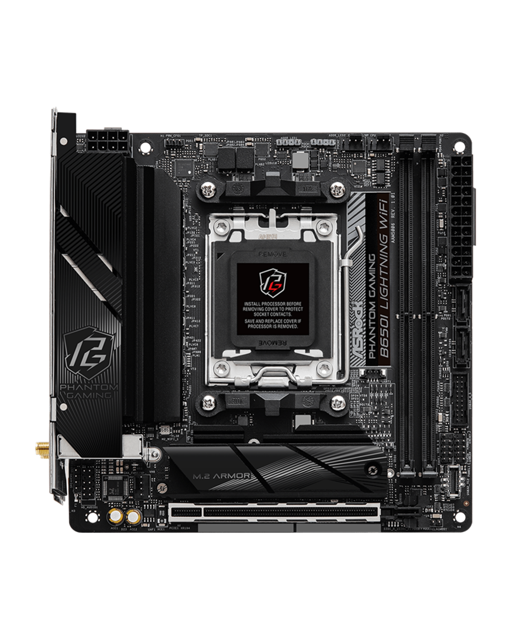 Материнская плата ASROCK B650I LIGHTNING WIFI, AM5, B650, 2*DDR5, HDMI, 2xSATA3 6.0, M.2 Socket, RAID, USB 3.2, USB 2.0, Type-C, mITX