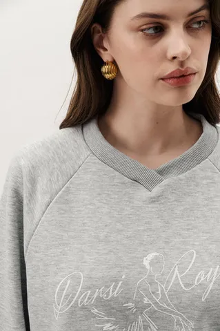 Свитшот с V-образным вырезом цвета серый меланж