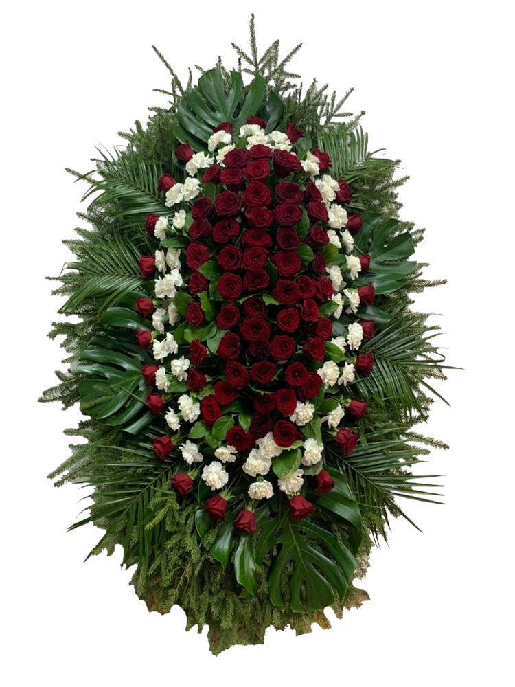 Траурный венок из живых роз и гвоздик (ВЖ-27) 150 см.