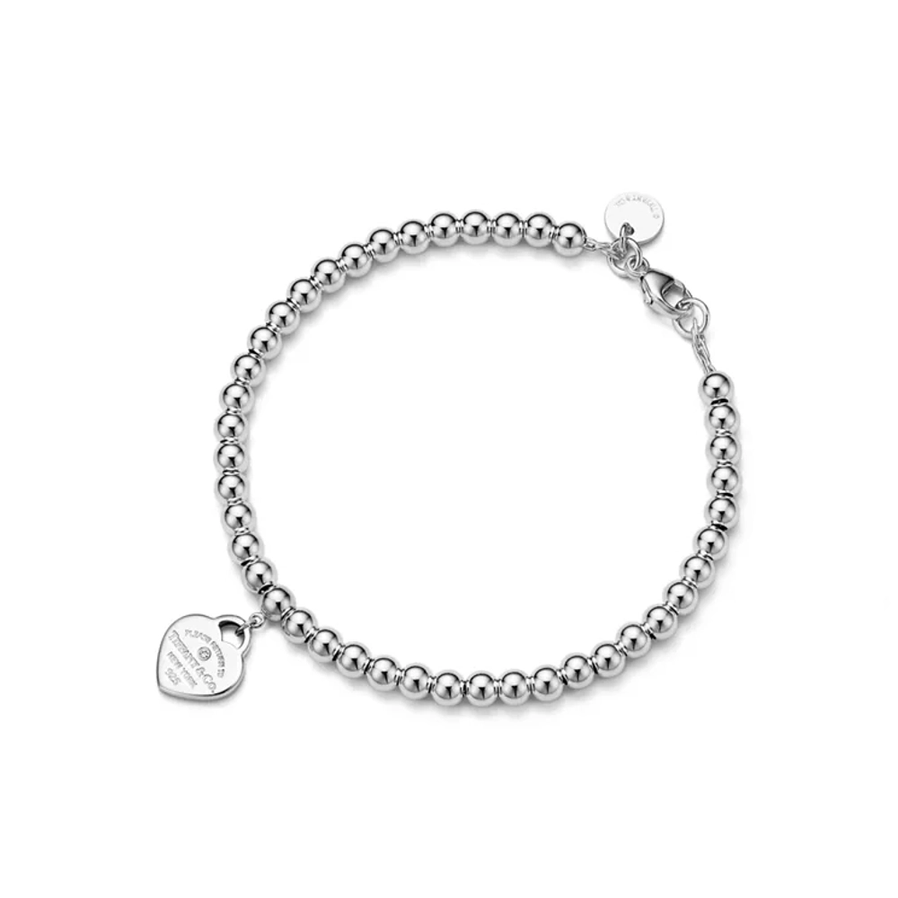 Браслет из серебра с розовой эмалью и бриллиантом, Tiffany 🩷 В наличии