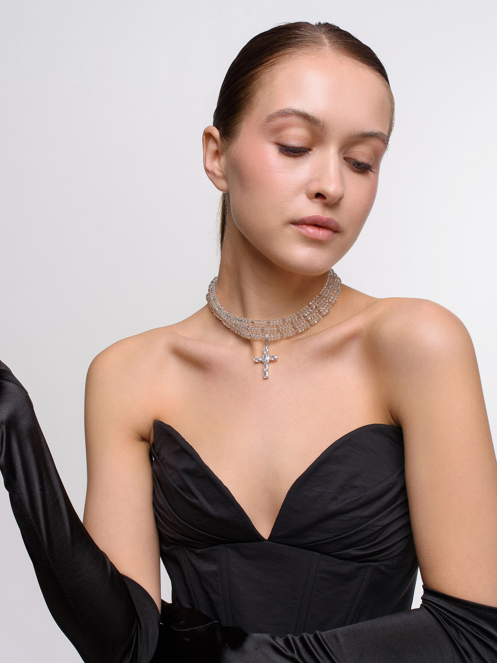 Колье "Trio cross" из горного хрусталя Silver