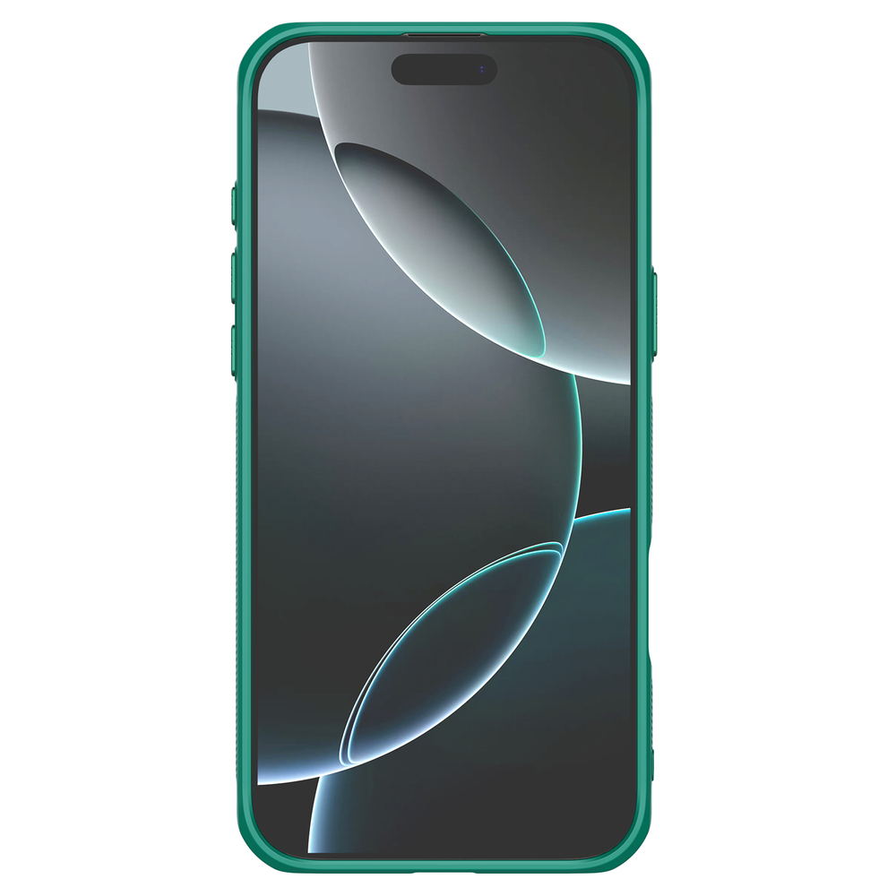 Чехол зеленого цвета от Nillkin с металлической крышкой на iPhone 16 Pro Max, серия Iceblade Prop Case (Hollow Version) (версия с открытой камерой)