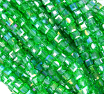 БВ021ДС4 Хрустальные бусины квадратные, цвет: зеленый AB прозрачный, размер 4 мм, кол-во: 44-45 шт.
