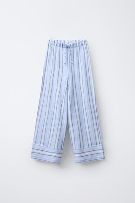 ZARA БРЮКИ WIDE LEG В ПОЛОСКУ, ГОЛУБОЙ