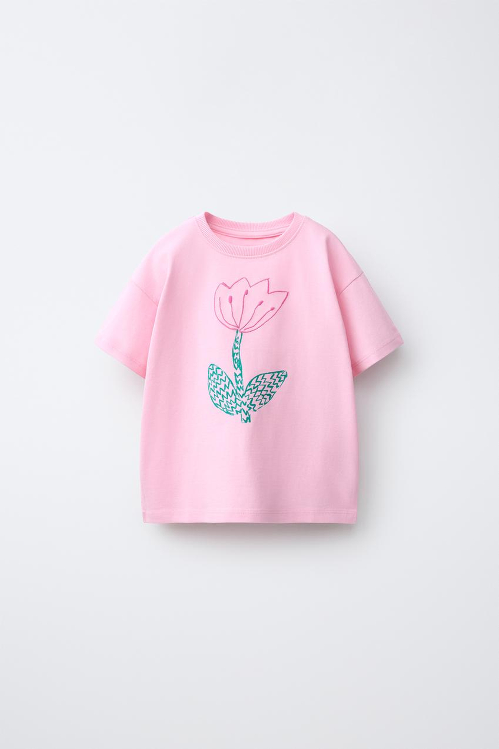 ZARA ФУТБОЛКА С ФРУКТОВЫМ ПРИНТОМ И ВЫШИВКОЙ, РОЗОВЫЙ