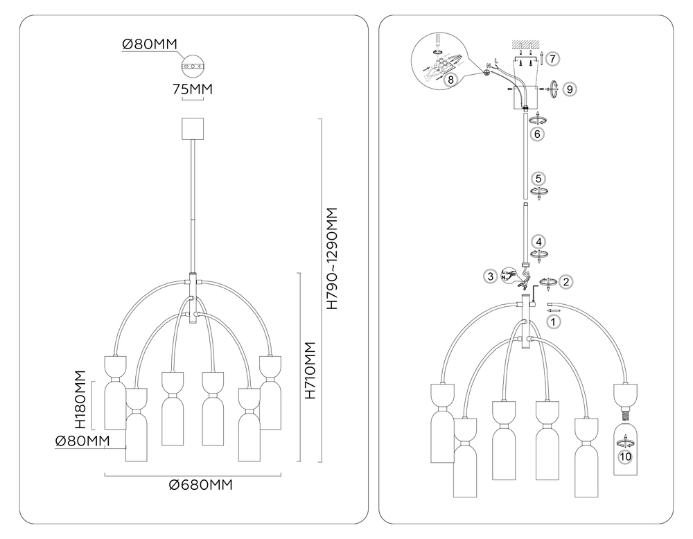 LH53333/6 GD/WH золото/белый G9*6 max 25W D680*1290