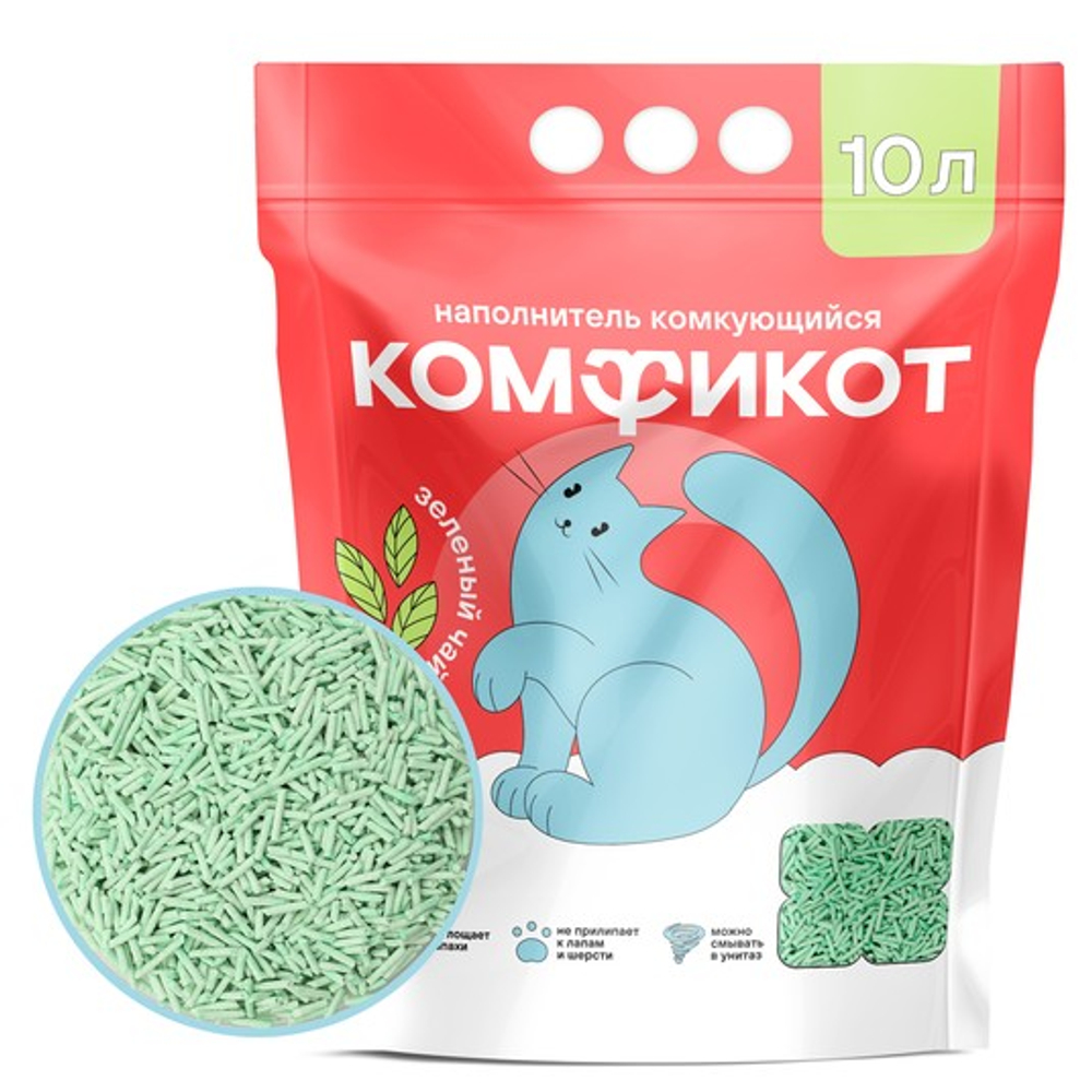 Наполнитель тофу комкующийся зеленый чай Комфикот 10 л