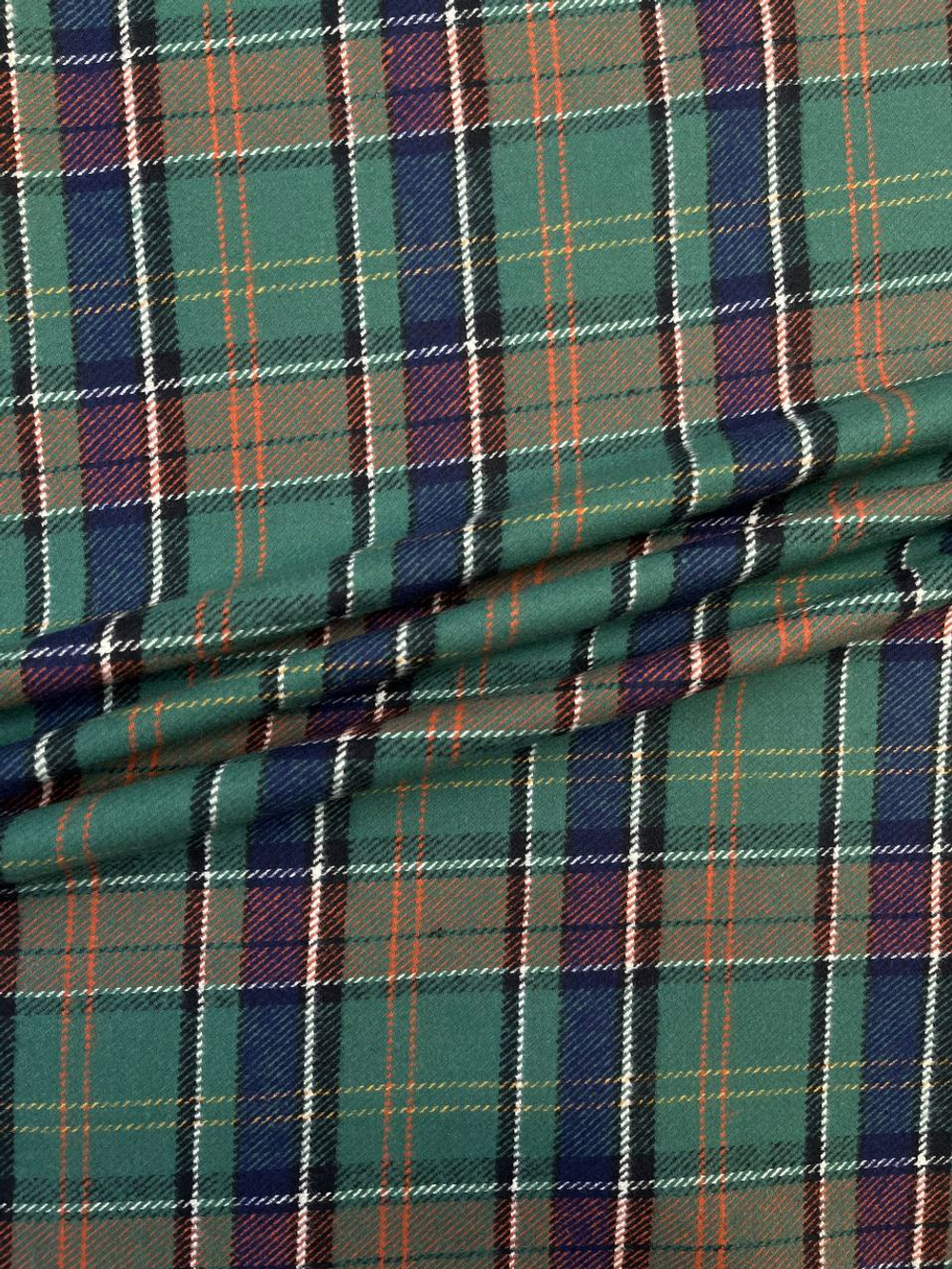 Хлопок фланель Grandi & Rubinelli зеленый в сине-оранжевую клетку