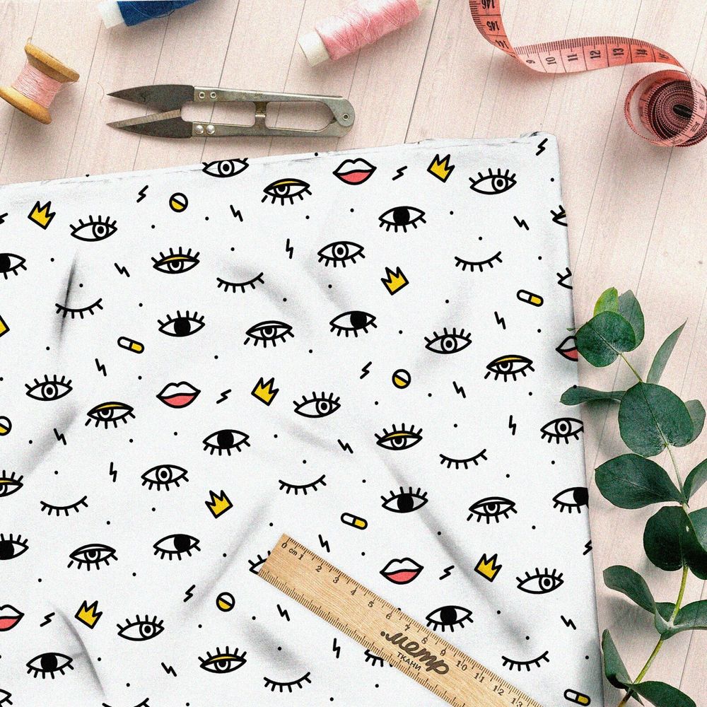 Ткань габардин глазики и ресницы